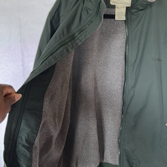 LL BEAN vintage dark hunter green fleece lined zipper front jacket Size L Reg - Picture 11 of 13